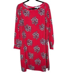 LOFT‎ Plus Dress Size 18 Plus Red Floral Print Long Sleeve Feminine